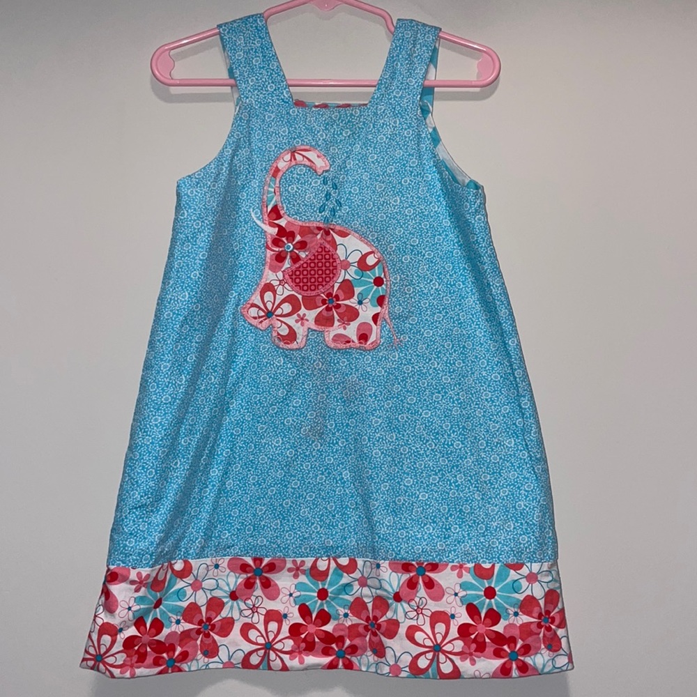 The Bailey Boys reversible embroidered dress with elephant or flamingo